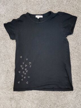 rag & bone Black Short Sleeve Tee with White Heart Print